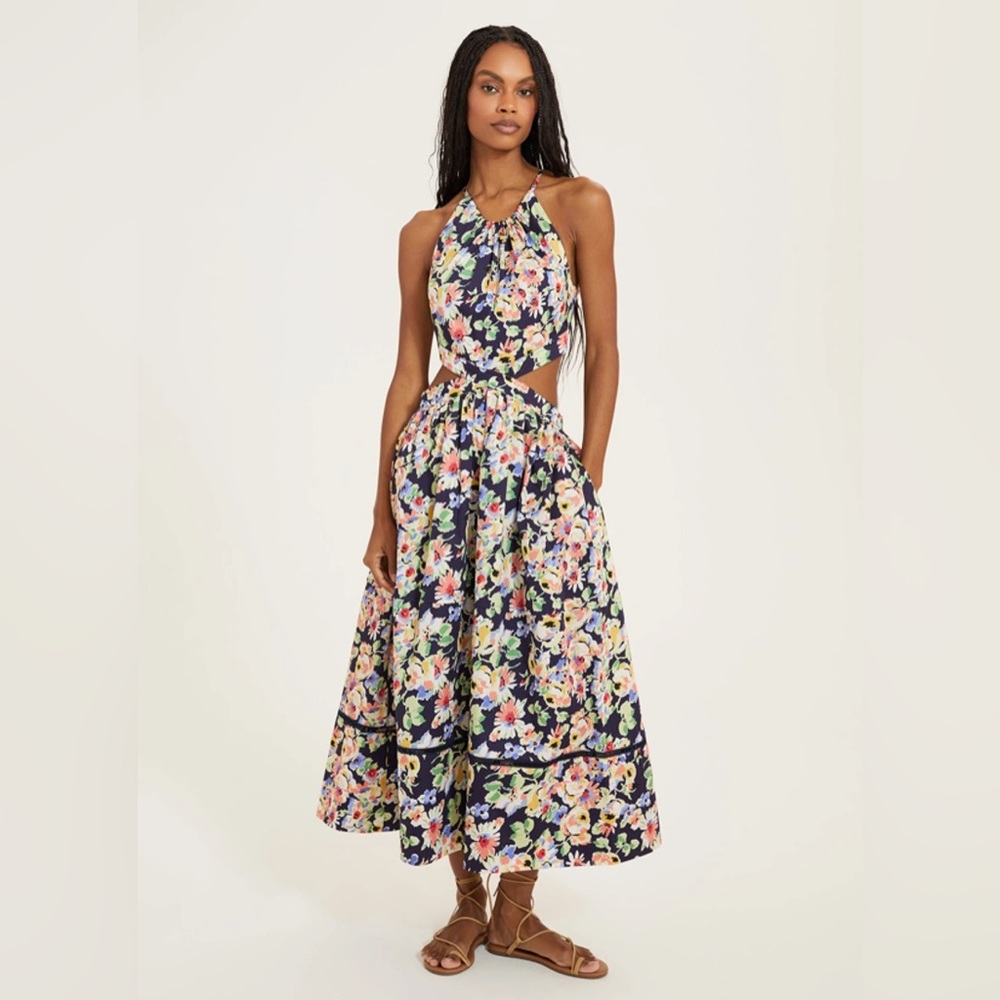 Something Navy Floral Cut-Out Midi Dress